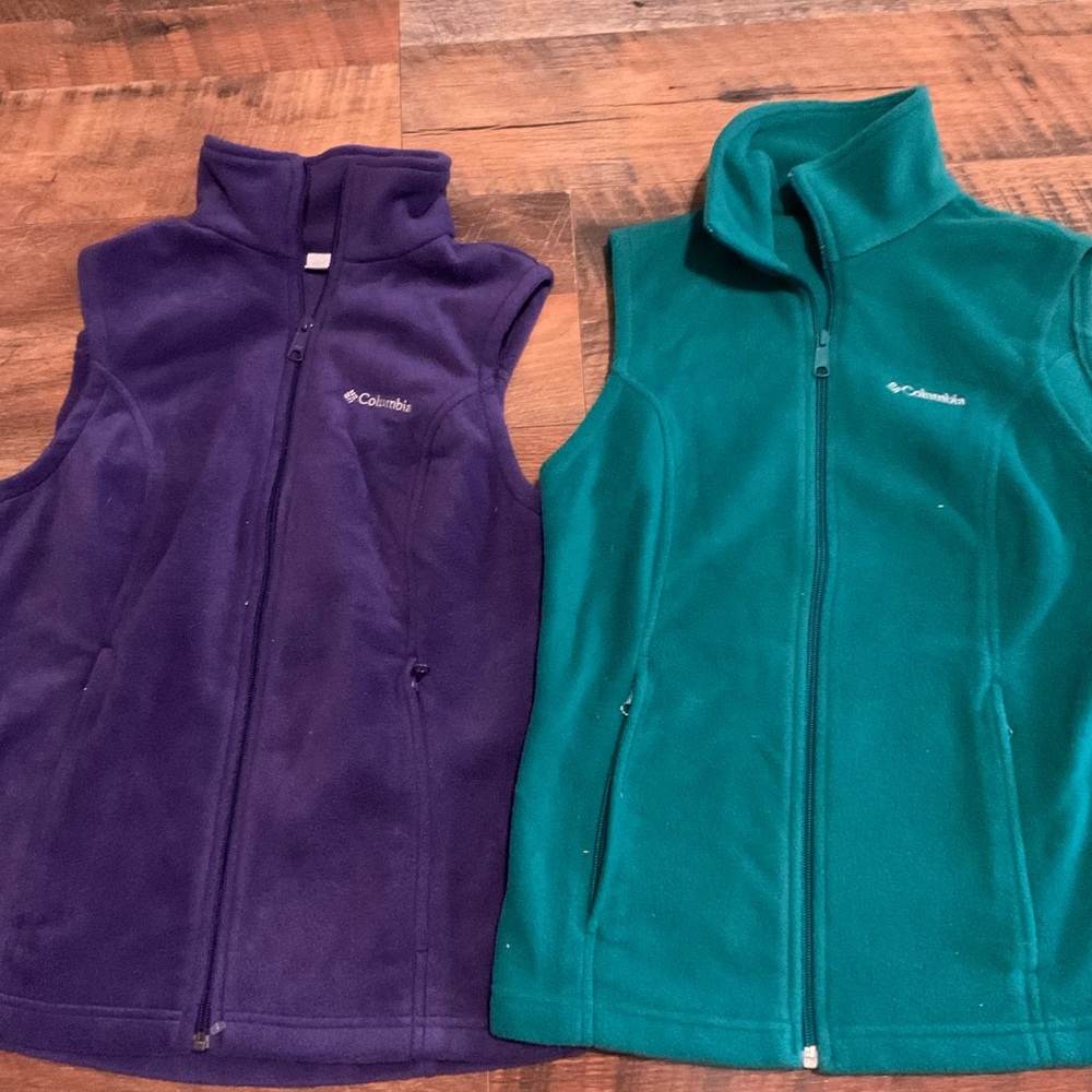 Columbia Fleece Vests in Purple and Teal